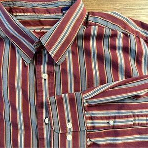 Robert Graham Mens‎ Long Sleeve Button Up Shirt 2XL Burgundy Stripe Southwestern